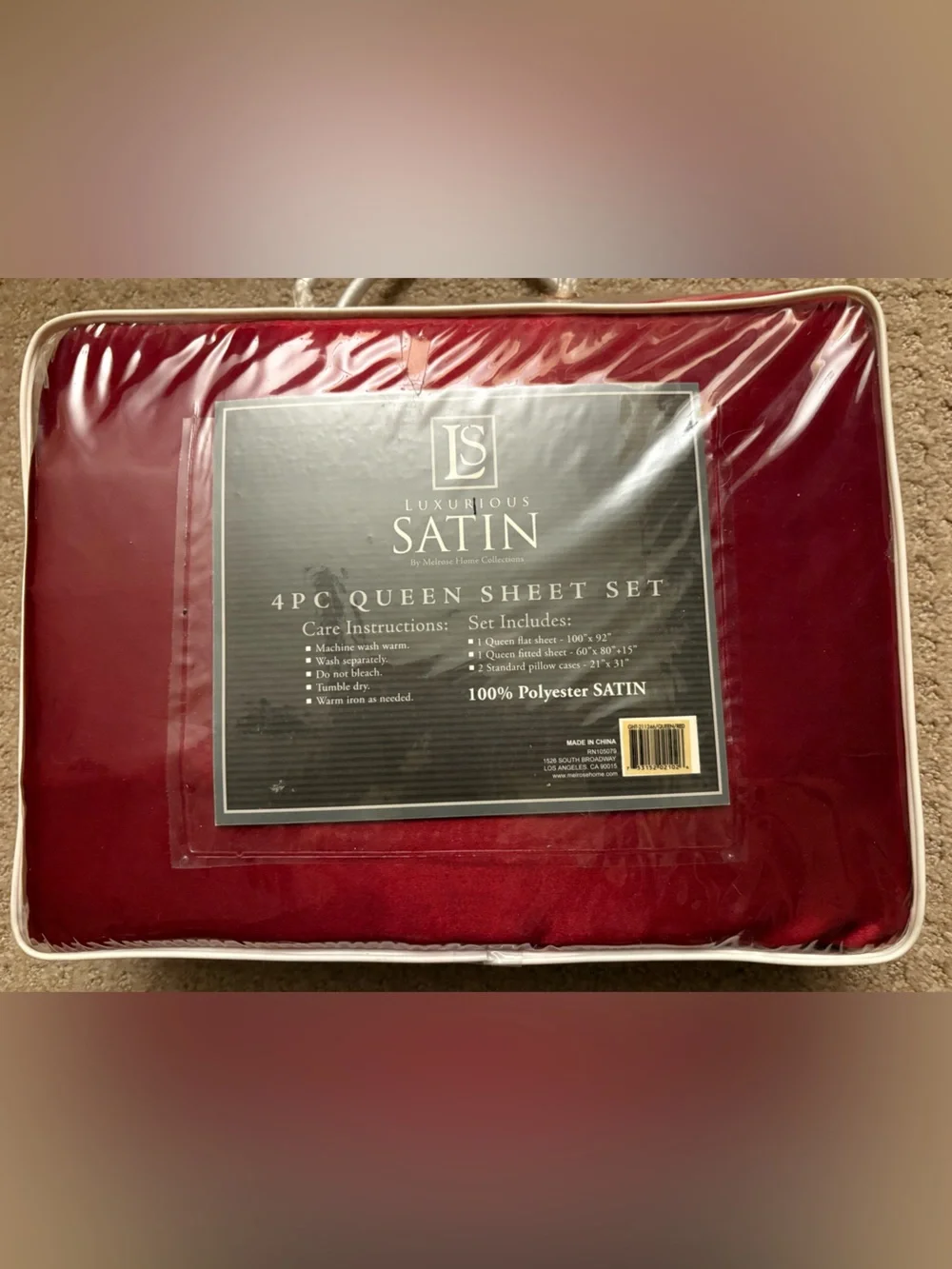 Luxury Satin 4-Piece Queen Sheet Set - Burgundy